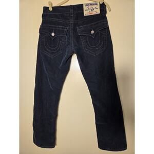 True Religion Corduroy Pants Mens 29x28 Deep Blue Straight Leg Flap Pockets